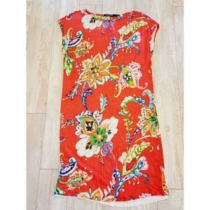 Lauren Ralph Lauren Dress S Sheath Stretch Bright Red Floral Paisly Stretch SS‎